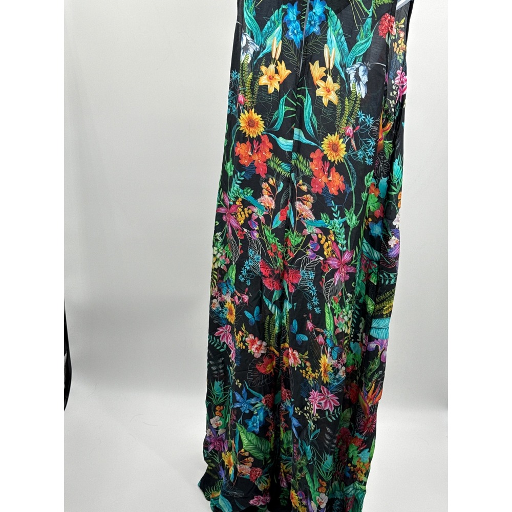 Tropical Floral Wide Leg Jumpsuit Women Black V-Neck Sleeveless Boho XL - Picture 6 of 12